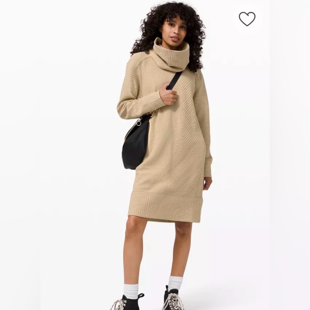Lululemon On Repeat Ribbed Long Sleeve Shift Dress Women’s 6 Beige LW1CXSS Crew